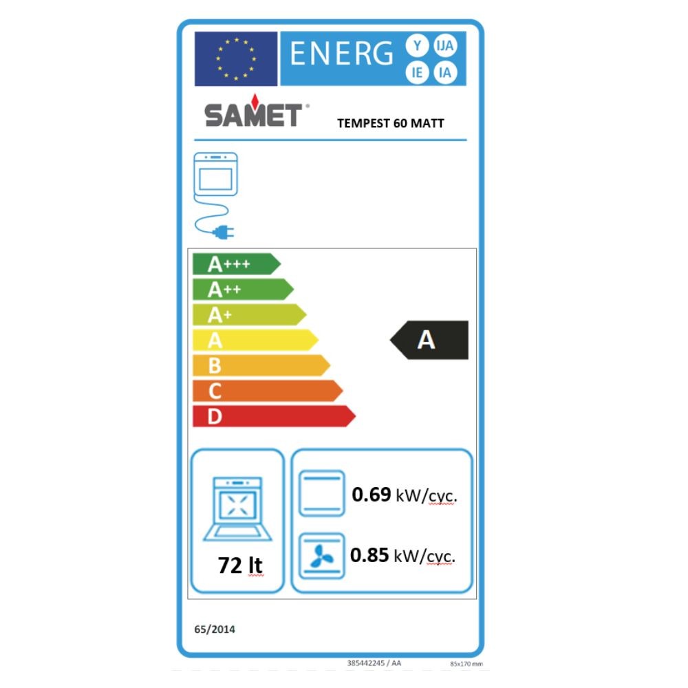 Forno elettrico Samet Tempest da incasso 60 cm. 69 lt vetro satinato temperato n