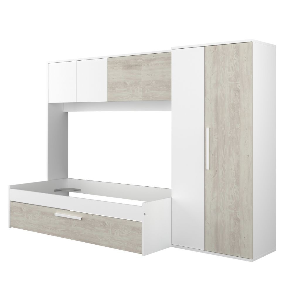 Cameretta a ponte 6006 con letto estraibile e armadio colore bianco consumato e 